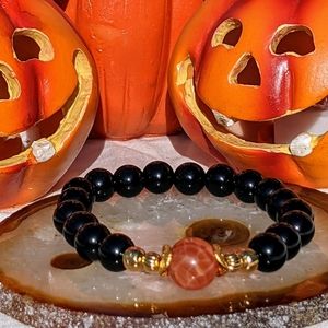 Black Onyx and Carnealian Halloween Jewelry Set